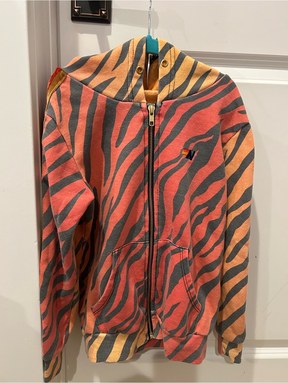 Aviator Nation Orange Coral Tiger Stripe Zip Hoodie
